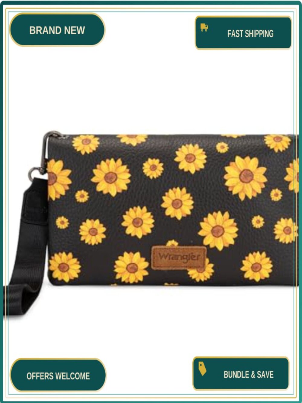 Large Capacity RFID Blocking Bifold Crossbody Wallet with Strap Wristlet